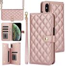 For iPhone XS Max Crossbody Multifunction Rhombic Leather Phone Case(Rose Gold) - 1