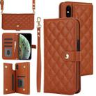 For iPhone XS Max Crossbody Multifunction Rhombic Leather Phone Case(Brown) - 1