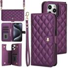 For iPhone 16 Pro Max Crossbody Multifunction Rhombic Leather Phone Case(Dark Purple) - 1