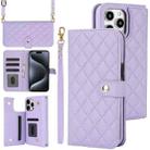 For iPhone 16 Pro Max Crossbody Multifunction Rhombic Leather Phone Case(Purple) - 1