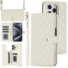 For iPhone 16 Pro Crossbody Multifunction Rhombic Leather Phone Case(White) - 1