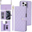 For iPhone 16 Pro Crossbody Multifunction Rhombic Leather Phone Case(Purple) - 1