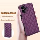 For iPhone 16 Plus Crossbody Multifunction Rhombic Leather Phone Case(Dark Purple) - 3
