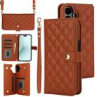 For iPhone 16 Plus Crossbody Multifunction Rhombic Leather Phone Case(Brown) - 1