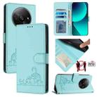 For Xiaomi A3 4G Global Cat Rat Embossed Pattern RFID Leather Phone Case with Lanyard(Mint Green) - 1