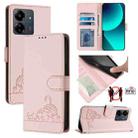 For Xiaomi Redmi 13C 4G Global Cat Rat Embossed Pattern RFID Leather Phone Case with Lanyard(Pink) - 1