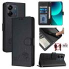 For Xiaomi Redmi 13C 4G Global Cat Rat Embossed Pattern RFID Leather Phone Case with Lanyard(Black) - 1