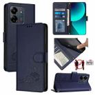 For Xiaomi Redmi 13C 4G Global Cat Rat Embossed Pattern RFID Leather Phone Case with Lanyard(Blue) - 1