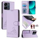 For Xiaomi Redmi 13C 4G Global Cat Rat Embossed Pattern RFID Leather Phone Case with Lanyard(Purple) - 1