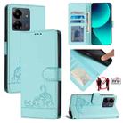 For Xiaomi POCO M6 5G Global Cat Rat Embossed Pattern RFID Leather Phone Case with Lanyard(Mint Green) - 1