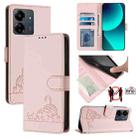 For Xiaomi POCO M6 5G Global Cat Rat Embossed Pattern RFID Leather Phone Case with Lanyard(Pink) - 1