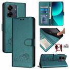 For Xiaomi POCO M6 5G Global Cat Rat Embossed Pattern RFID Leather Phone Case with Lanyard(Peacock Green) - 1