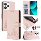 For Xiaomi Redmi 12 5G Global Cat Rat Embossed Pattern RFID Leather Phone Case with Lanyard(Pink) - 1