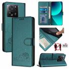 For Xiaomi 13T Pro 5G Global Cat Rat Embossed Pattern RFID Leather Phone Case with Lanyard(Peacock Green) - 1