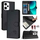 For Xiaomi Redmi Note 11T Pro+ 5G Cat Rat Embossed Pattern RFID Leather Phone Case with Lanyard(Black) - 1