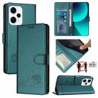 For Xiaomi POCO X4 GT 5G Cat Rat Embossed Pattern RFID Leather Phone Case with Lanyard(Peacock Green) - 1