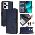 For Xiaomi Redmi Note 12 Turbo 5G Cat Rat Embossed Pattern RFID Leather Phone Case with Lanyard(Blue) - 1