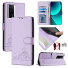 For Xiaomi POCO F5 Pro Cat Rat Embossed Pattern RFID Leather Phone Case with Lanyard(Purple) - 1