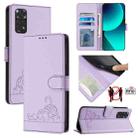 For Xiaomi Redmi Note 11 4G Global Cat Rat Embossed Pattern RFID Leather Phone Case with Lanyard(Purple) - 1