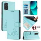 For Xiaomi Redmi Note 11S 4G Global Cat Rat Embossed Pattern RFID Leather Phone Case with Lanyard(Mint Green) - 1
