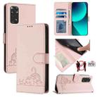 For Xiaomi Redmi Note 11S 4G Global Cat Rat Embossed Pattern RFID Leather Phone Case with Lanyard(Pink) - 1