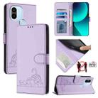 For Xiaomi Redmi A2+ / POCO C51 Cat Rat Embossed Pattern RFID Leather Phone Case with Lanyard(Purple) - 1