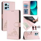 For Xiaomi Redmi Note 12 4G Global Cat Rat Embossed Pattern RFID Leather Phone Case with Lanyard(Pink) - 1