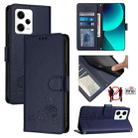 For Xiaomi Redmi Note 12 Pro+ 5G Global Cat Rat Embossed Pattern RFID Leather Phone Case with Lanyard(Blue) - 1