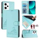 For Xiaomi POCO X5 Pro Cat Rat Embossed Pattern RFID Leather Phone Case with Lanyard(Mint Green) - 1