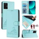 For Xiaomi Redmi Note 11E 5G Cat Rat Embossed Pattern RFID Leather Phone Case with Lanyard(Mint Green) - 1