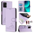 For Xiaomi Redmi 11 Prime 5G Cat Rat Embossed Pattern RFID Leather Phone Case with Lanyard(Purple) - 1