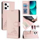 For Xiaomi Redmi Note 12 Explorer Cat Rat Embossed Pattern RFID Leather Phone Case with Lanyard(Pink) - 1