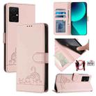 For Xiaomi Redmi Note 11R Cat Rat Embossed Pattern RFID Leather Phone Case with Lanyard(Pink) - 1