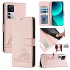 For Xiaomi Redmi K50 Ultra  Cat Rat Embossed Pattern RFID Leather Phone Case with Lanyard(Pink) - 1