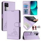 For Xiaomi Redmi K50 Ultra  Cat Rat Embossed Pattern RFID Leather Phone Case with Lanyard(Purple) - 1