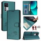 For  Xiaomi 12T / 12T Pro Cat Rat Embossed Pattern RFID Leather Phone Case with Lanyard(Peacock Green) - 1