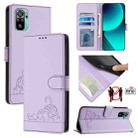 For Xiaomi Redmi Note 11 SE India Cat Rat Embossed Pattern RFID Leather Phone Case with Lanyard(Purple) - 1