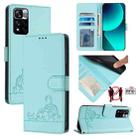 For Xiaomi POCO X4 NFC 5G Cat Rat Embossed Pattern RFID Leather Phone Case with Lanyard(Mint Green) - 1