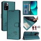 For Xiaomi POCO X4 NFC 5G Cat Rat Embossed Pattern RFID Leather Phone Case with Lanyard(Peacock Green) - 1