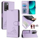 For Xiaomi Redmi 10 4G 2021 Global Cat Rat Embossed Pattern RFID Leather Phone Case with Lanyard(Purple) - 1