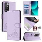For Xiaomi Redmi 10 2022 Global Cat Rat Embossed Pattern RFID Leather Phone Case with Lanyard(Purple) - 1