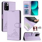 For Xiaomi Redmi Note 11 Pro+ 5G EU Version Cat Rat Embossed Pattern RFID Leather Phone Case with Lanyard(Purple) - 1