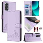 For Xiaomi POCO M4 Pro 5G Cat Rat Embossed Pattern RFID Leather Phone Case with Lanyard(Purple) - 1