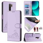 For Xiaomi Redmi 9 Prime India Cat Rat Embossed Pattern RFID Leather Phone Case with Lanyard(Purple) - 1