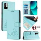 For Xiaomi Redmi Note 10 5G Cat Rat Embossed Pattern RFID Leather Phone Case with Lanyard(Mint Green) - 1