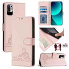 For Xiaomi Redmi Note 10 5G Cat Rat Embossed Pattern RFID Leather Phone Case with Lanyard(Pink) - 1