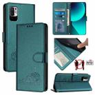 For Xiaomi Redmi Note 10 5G Cat Rat Embossed Pattern RFID Leather Phone Case with Lanyard(Peacock Green) - 1