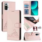 For Xiaomi Redmi Note 10 Pro India Cat Rat Embossed Pattern RFID Leather Phone Case with Lanyard(Pink) - 1