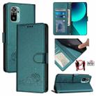For Xiaomi Redmi Note 10 4G Cat Rat Embossed Pattern RFID Leather Phone Case with Lanyard(Peacock Green) - 1