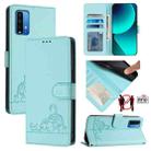 For Xiaomi Redmi 9T Global Cat Rat Embossed Pattern RFID Leather Phone Case with Lanyard(Mint Green) - 1
